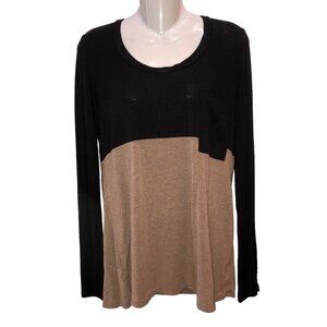 Bordeaux Womens Small Black Tan Long Sleeve Pocket Shirt Top Casual Tee Size S